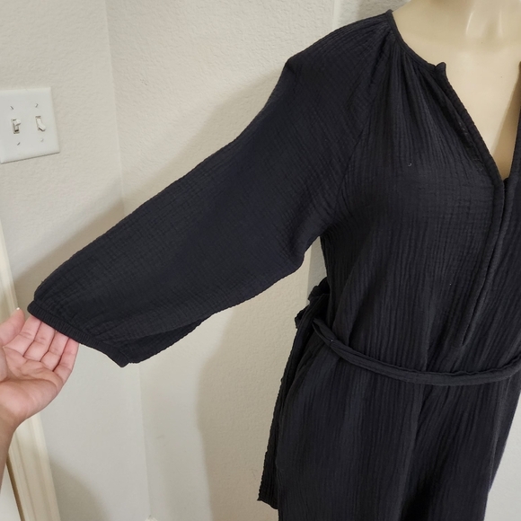GAP Jumpsuit Size 12 Black Tie Belt Wide Leg Gauze With Pockets - Picture 7 of 10